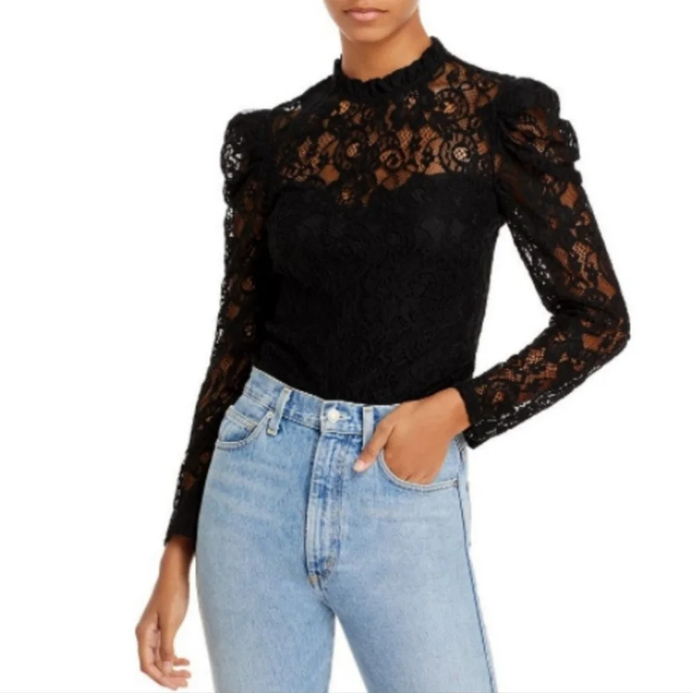 Aqua Black Lace Sleeve Top Size Small